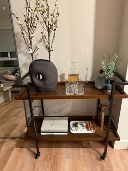 Modern Industrial Bar Cart - Dark Walnut & Black Metal