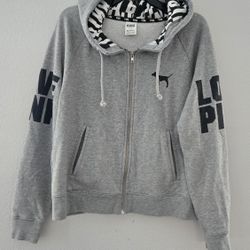 PINK Gray Zip-Up Hoodie Streetwear Trend