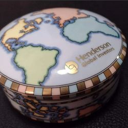 Tiffany & Co. Porcelain World Map Trinket Box Made for Henderson Global VTG Thumbnail
