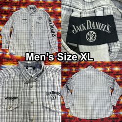 Jack Daniels Wrangler Gray Plaid Long Sleeve Shirt Men’s Size XL Button Up