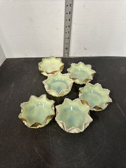 Carnival Glass Iridescent Pedestal Dessert Bowls Imperial set of 5 Vtg #D5