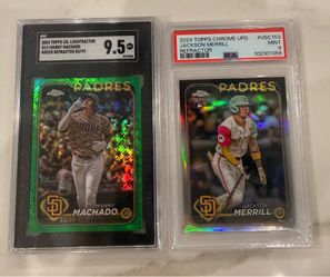 2024 Topps Chrome Refractor Manny Machado Green /99 SGC 9-5 & Jackson Merill RC