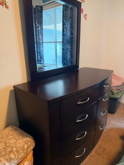 Modern Espresso Full Storage Bedroom Set – Dresser, Mirror, 2 Nightstands, Bed & Lamps