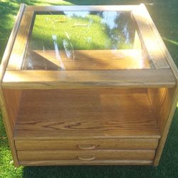 Oak and Glass Side Table / End Table 