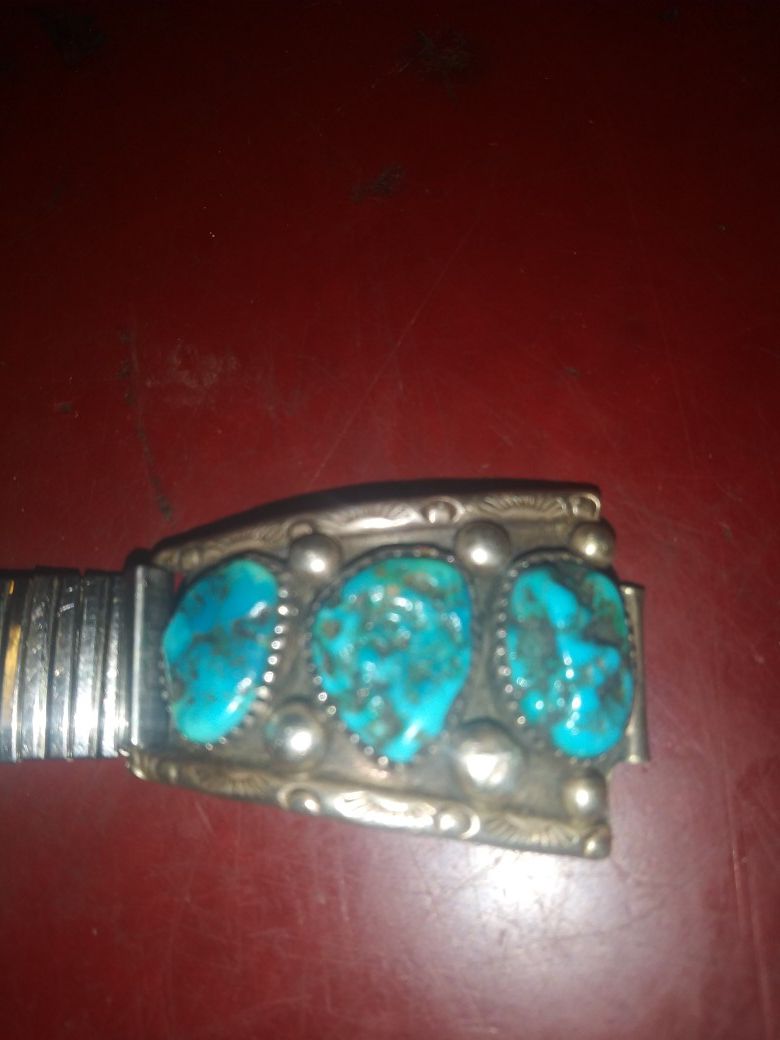Turquoise watch band sterling silver ins beautiful bracelet real turquoise