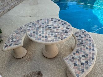 Mosaic Tile Outdoor Table and Bench Set