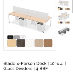 4-Person Workstation Desk w/ Glass Dividers + Power