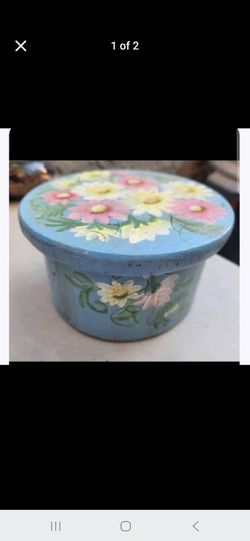 Hand-Painted Floral Round Box with Lid