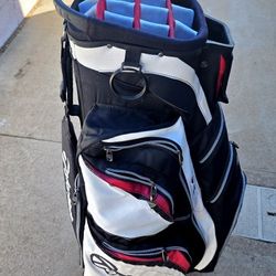 TaylorMade Juggernaut Cart Carry Golf Bag 14-way Top  Black/Red/White cooler pocket lightweight multiple pockets all zippers working