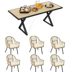 Outdoor Dining Set, 7 PCs Patio Table Chairs /Juego de comedor con muebles de exterior
