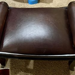 Pair Of Leather and Wood Benches