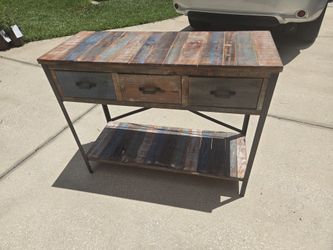 Beautiful Designer Farmhouse Vintage Style Multi Colored Wood And Metal Table