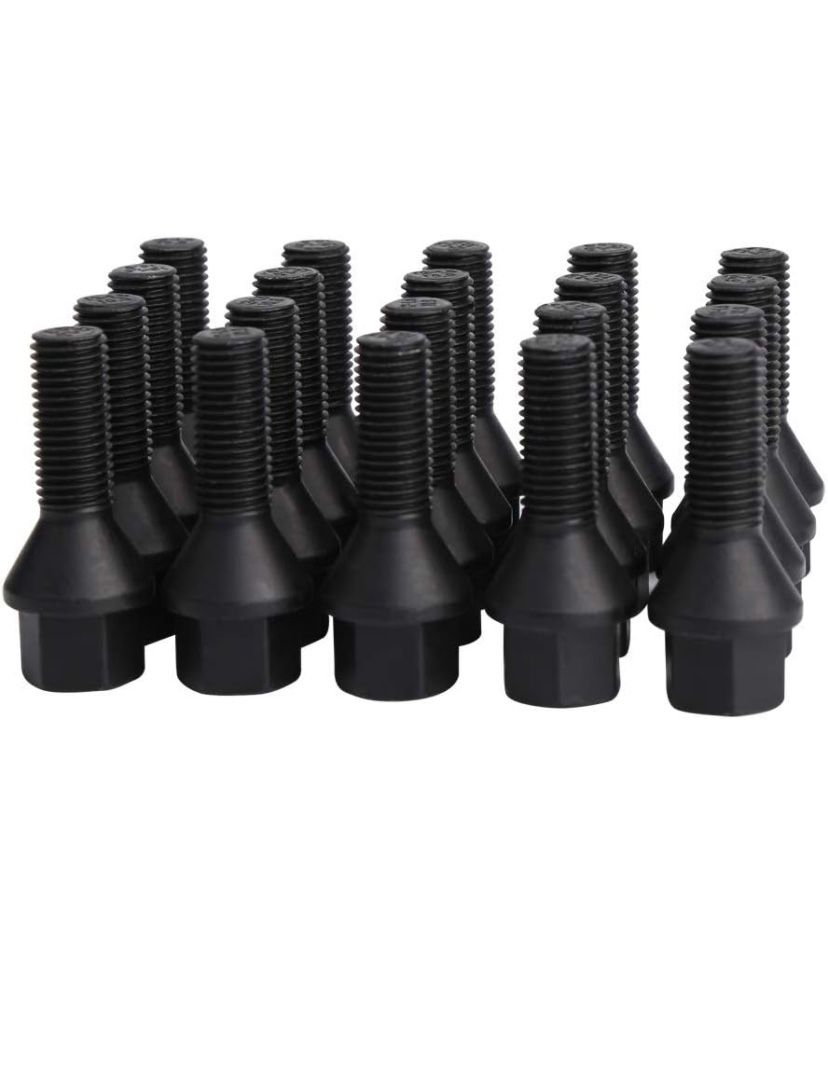 14x1.5 27mm Shank Aftermarket Lug Bolts, 20pcs Solid Black Conical Seat Studs for A1 A2 A3 A4 A5 A6 A7 A8 S1 S2 S3 S4 S5 S6 S7 S8,
