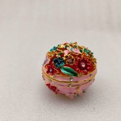 NEW Pink Floral Metal Enamel Valentine Jewelry Box Wedding Baby Shower Favor Gift