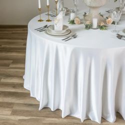 12 White Round Tablecloths, 120 Inch Stain Resistant and Wrinkle Round Table Clothes, Washable Polyester Table Clothes Cover for Kitchen Dining, Wed