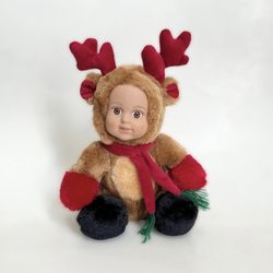 Vintage Kellytoy 2000 Christmas Holiday Reindeer Baby Doll 9” Plush Toy 