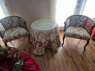 2 Vintage Chippendale Styled Barrel Cane Chairs