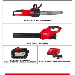 Milwaukee M18 FUEL 16 in. 18V Lithium-Ion Brushless Battery Chainsaw Kit with M18 GEN II FUEL Blower