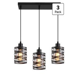 3 Light Pendant Lights Kitchen Island Black Pendant Light Fixtures Spiral Iron Kitchen Island Lighting with Clear Glass Shade Adjustable Hanging Light