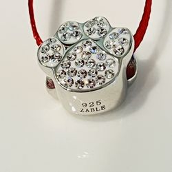 925 Silver Cat or Dog Paw Print Pave Charm