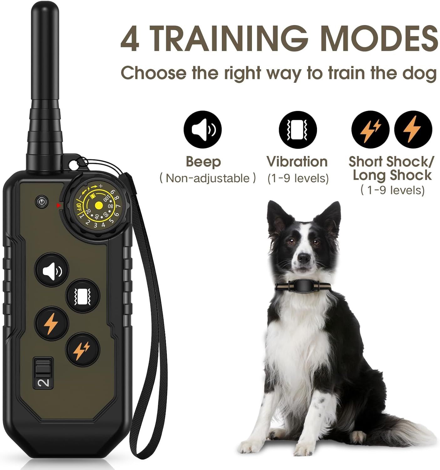 HKZOOI Dog Shock Collar , Rechargeable Waterproof Electric Dog Training Collar with Beep Vibration and Static Stimulation for Medium Large Dogs