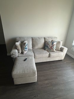 Gray Fabric Sofa with Ottoman