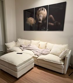 105 Inch Modular L-Shaped Sectional Sofa, 3-Seater Chenille Cloud Couch with Movable Ottoman