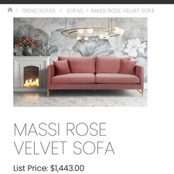 Rose Pink Velvet Couch