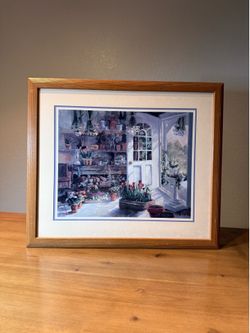Large Framed Floral Garden Wall Art with Mat.  28.5” × 24.5”
