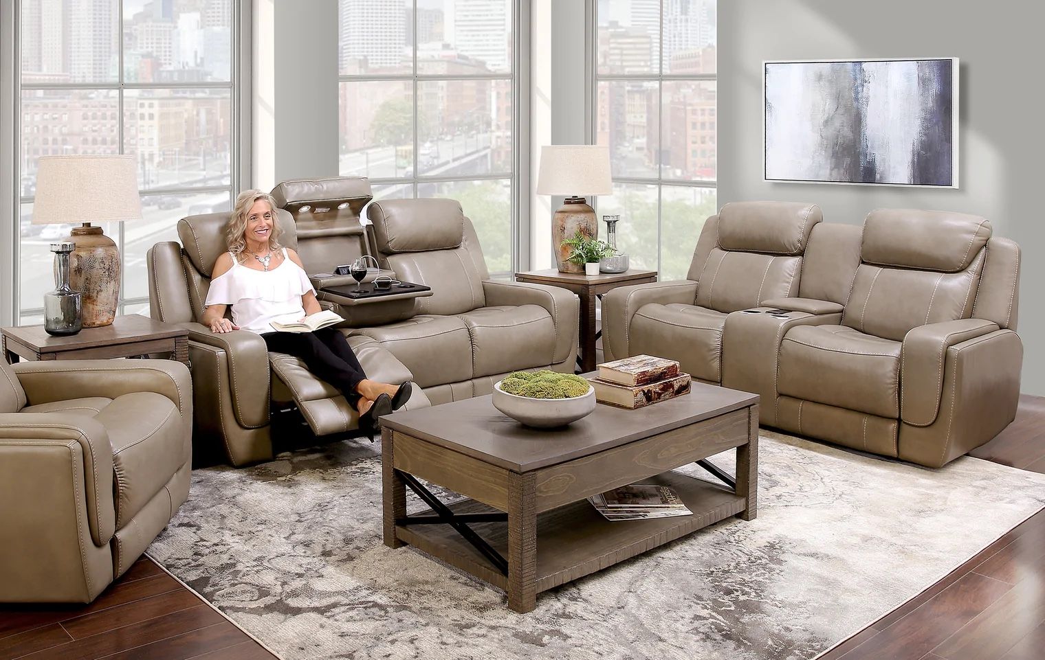 Leather Power Recliner Couch & Loveseat Set