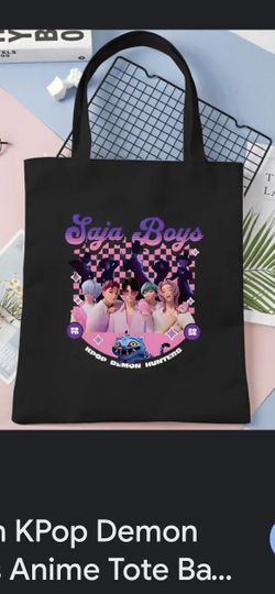 16 IN Kpop Demon Hunt-ers Canvas Tote Bags Shoulder Bag Handbag,with Long Shoulder Strap for Travel Shopping,Foldable Heavy Duty Washable,Reusable Gro