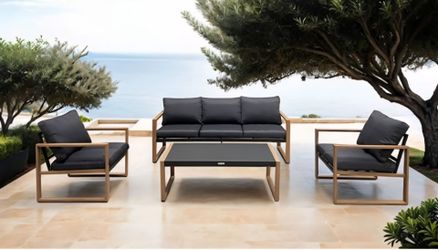 Patio set 4 pc Natural Grey finish. Dark Grey fabric.  New Especial price