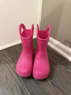 Kids Pink Sparkly Crocs Rain Boots – Size 11