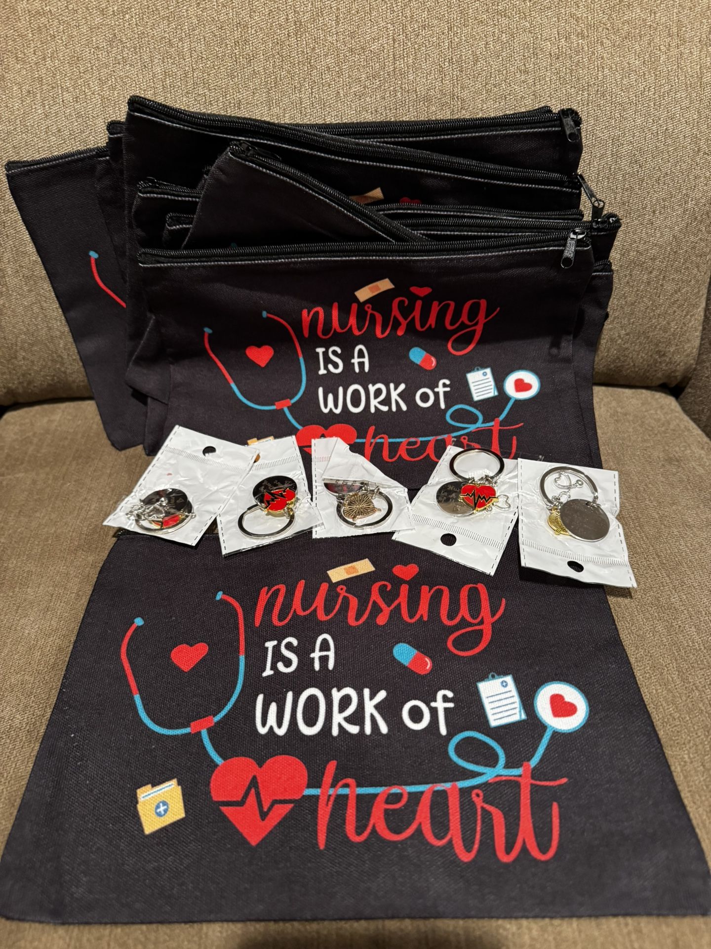 Lot of 10 Brand New Nurse Appreciation Gift Bags with Keychain Charms