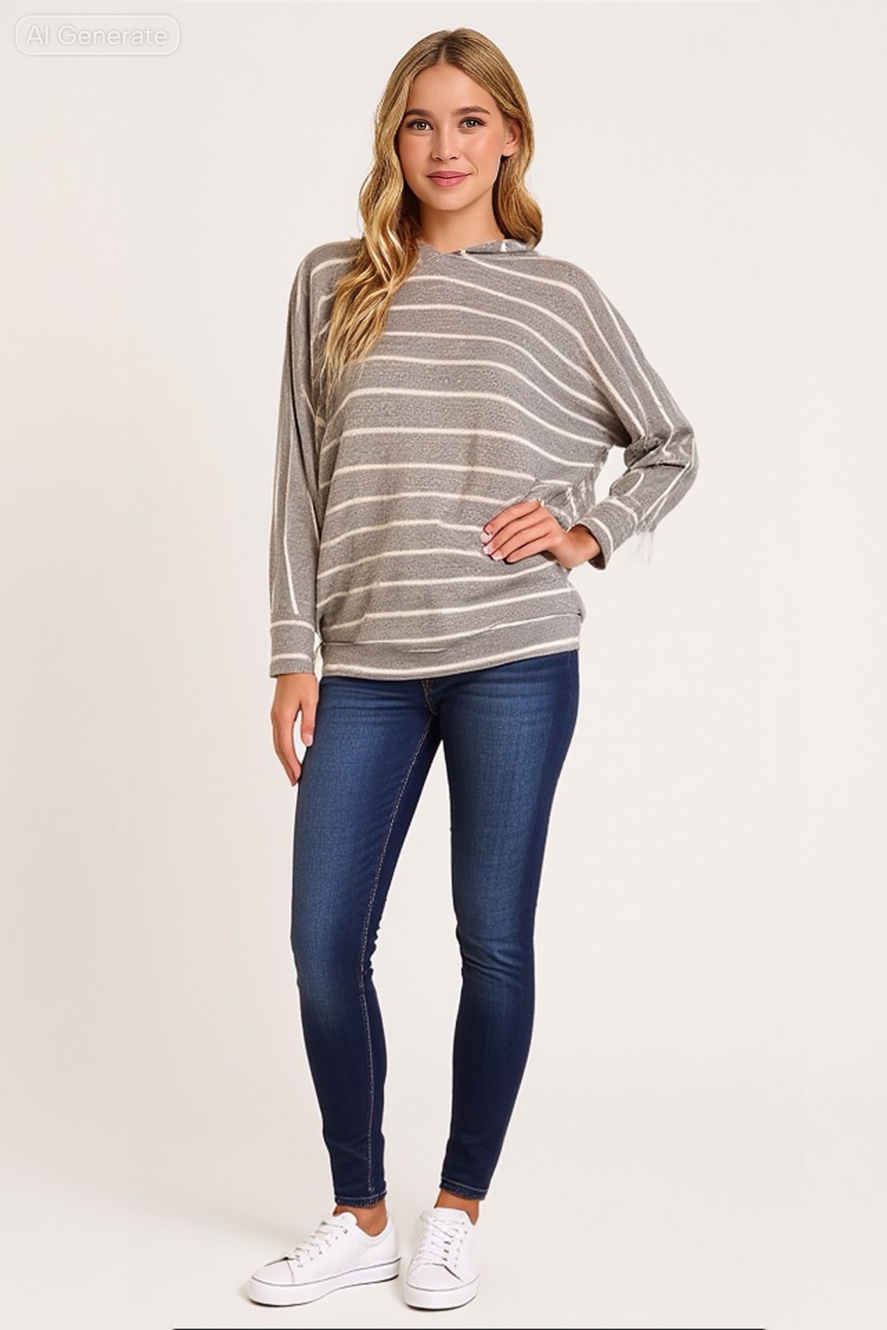 NWOT 41 Hawthorn Women's Striped Long Dolman Sleeves Pullover Hoodie Size L