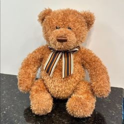 Gund Fusby Brown Teddy Bear Plush Animal Stripped Bow Sitting Yarn Nose 