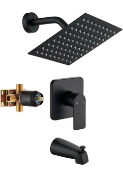 Tub Shower Faucet Set With Head & Spout Black Wall Mounted Shower System Valve Include 2 Function