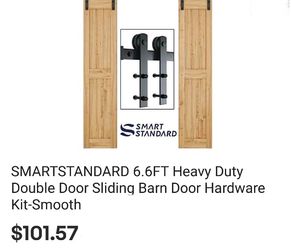 SMART STANDARD 6.6 Ft Heavy Duty Double Door Sliding Door Hardware Kit-smooth