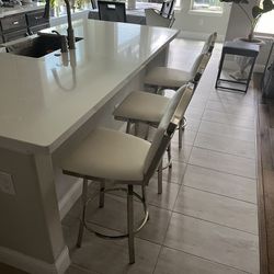 White Leather Kitchen Stools Set + Office Chair