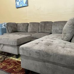 Chocolate Brown Sectional with Storage Ottoman