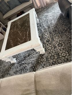White wood and black marble rectangular living room table