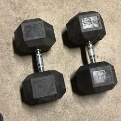 Pair of 95 lb. Rubber Hex Dumbbells