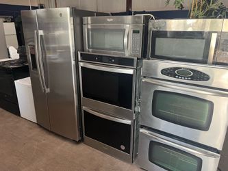 Stainless steel kitchen appliance package.