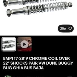 CHROME COIL OVER 22" SHOCKS PAIR VW DUNE BUGGY BUG GHIA BUS BAJA