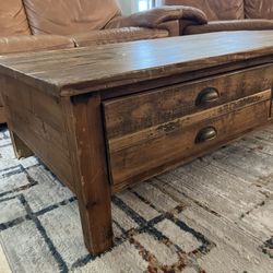 Farmhouse Rustic Coffee Table With Large Drawers