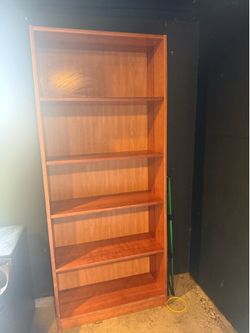 Tall 5-Shelf Wooden Bookcase