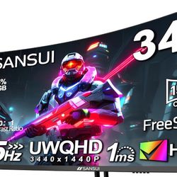 SANSUI 34" Curved Ultrawide Gaming Monitors – Dual Set Available