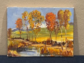 Vintage c1970s Plein Air Western Autumn Landscape Oil Painting signed "BH"