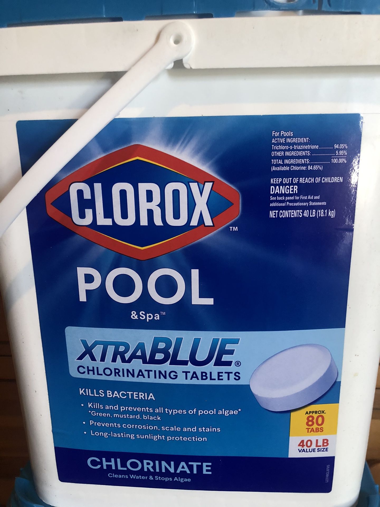 Clorox 3" chlorine tablets 40lbs n 50lbs bucket from Costco new