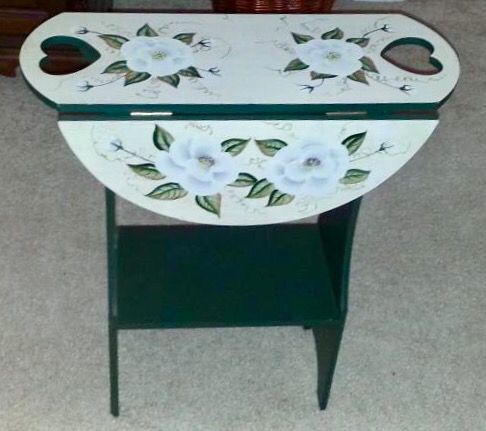 Beautifully Painted Green Drop-Leaf Table